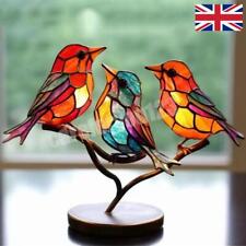 Acrylic Birds on Branch Statue Art Craft Stained Birds Ornament Home Decor (C) -