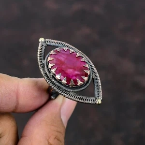 Anillo de cobre ovalado natural cachemira rubí alambre envuelto declaración multi piedra joyería - Imagen 1 de 6