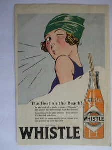 WHISTLE SODA anuncio niña nadadora años 20 silbando con botella. AMERICAN mag. - Imagen 1 de 2