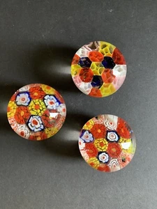 Millefiori SMALL PAPERWEIGHTS Italy Murano Style Set Of 3 Red, Blue, Yellow 2” - Picture 1 of 12