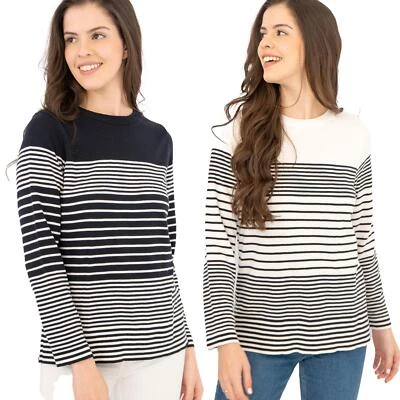 Womens Stripe Jumper Top Navy White Knitted Pullover Ladies Long Sleeve Crew - Image 1 of 4