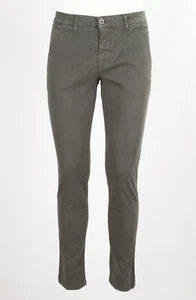 PANTALONE MORO uomo CHINO SLIM IN COTONE STRETCH TESSUTO A RILIEVO CON ZIP VERDE - Foto 1 di 7