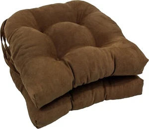 2 count Blazing Needles 16" Microsuede Rounded Back Chair Cushion Chocolate - Picture 1 of 2
