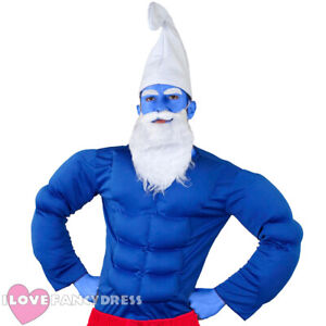 MENS STRONG GNOME FANCY DRESS COSTUME BLUE MUSCLE CHEST 80S TV CARTOON FILM