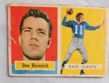 1957 Topps  #47 Don Heinrich New York Giants Football Card good