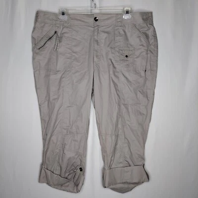 Pantalones Capri Monroe Main Utility Mujer 24W Beige Sarga Recto Bolsillo Ajustable Foto 1 de 4