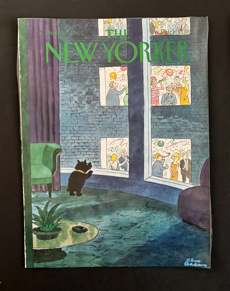 New Yorker Magazine LAMINATED COVER ONLY Dec. 30, 1985 Dog Watches NYE Party - Imagem 1 de 1