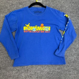 Y2K Pokemon Long Sleeve Blue Shirt Youth S "Gotta Catch Em All" Pikachu Squirtle - Picture 1 of 5