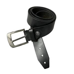 Diesel Black Leather Belt XL 1.5in Silver Buckle Logo *Holes Added/Modified - Picture 1 of 7