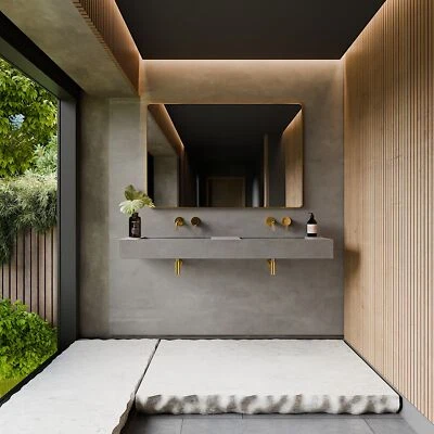 Doppel Waschbecken Waschtisch Betonoptik Grau Matt - Handgefertigt - Bild 1 von 2