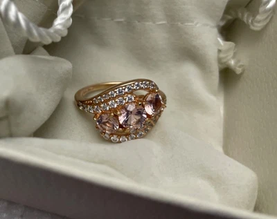 STUNNING QVC Sterling Silver,CZ-Pink & White Gems Sz. 8 Ring in Rose Gold Finis - Image 1 of 4