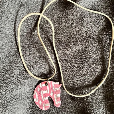 Hermes Enamel Necklace Tattersall Buckle Series Pink Black Used - Image 1 of 4