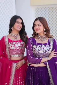 Elegant Embroidered Fox Georgette Wedding Lehenga Choli Set with Dupatta - Picture 1 of 15