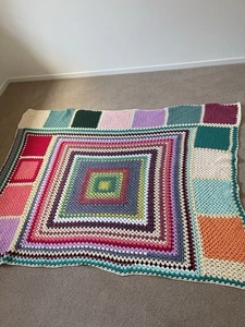 Crochet Handmade Granny Square Blanket Large 6ft x 5ft - Picture 1 of 6