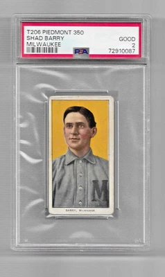1909-11 T206 PIEDMONT 350 TOBACCO BASEBALL CARD PSA 2 NQ SHAD BARRY BREWERS - Image 1 of 4