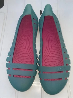 Crocs Sandals Ballet Flats Adriana Women's  Sz 9 Teal Rubber Comfort Jelly Shoes - Image 1 of 4