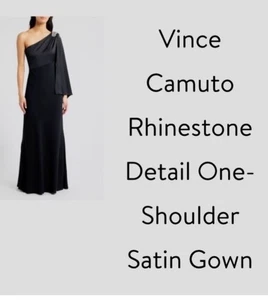 "Nuevo vestido Vince Camuto negro de un hombro diseño sin mangas P2P 20"" talla 14" - Imagen 1 de 6