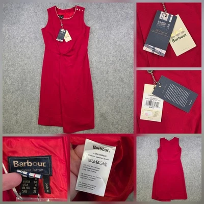 Barbour Leathen Dress Womens 4 Red Summer Tartan Sleeveless Lined Midi Shift - Image 1 of 4