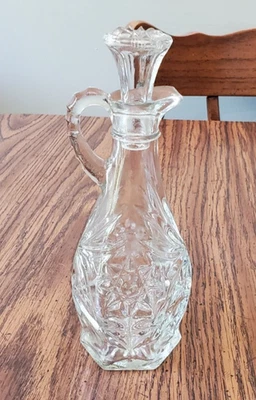 Vtg Anchor Hocking Star of David EAPC Glass Vinegar Oil Cruet 7.5" H w Stopper - Image 1 of 4