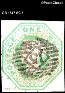 GB 1847 SC 5 QUEEN VICTORIA PALE GREEN 1/- USED CLEAR MARGINS WM 19 FINE #2 - Picture 1 of 2
