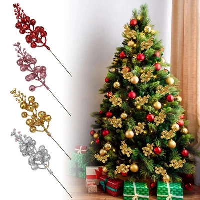 1-24 x Artificial Christmas Glitter Berries Stems Xmas Tree Wreath DIY Decor
