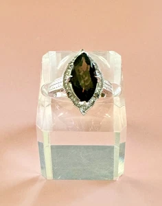 Smokey Quartz Marquis Cut Gemstone Silver Ring SZ.8 ~ 338 - Picture 1 of 5