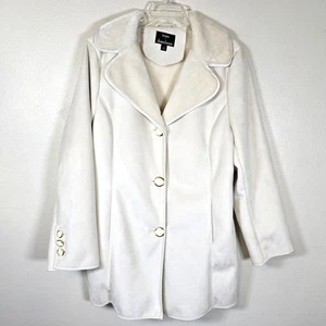 Dennis Basso Faux Suede Fur Coat Womens L Winter White Classic Career Holiday - Picture 1 of 11