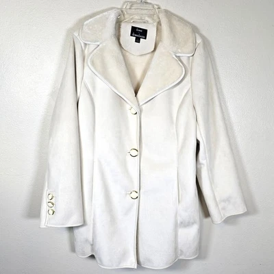 Dennis Basso Faux Suede Fur Coat Womens L Winter White Classic Career Holiday - Image 1 of 4