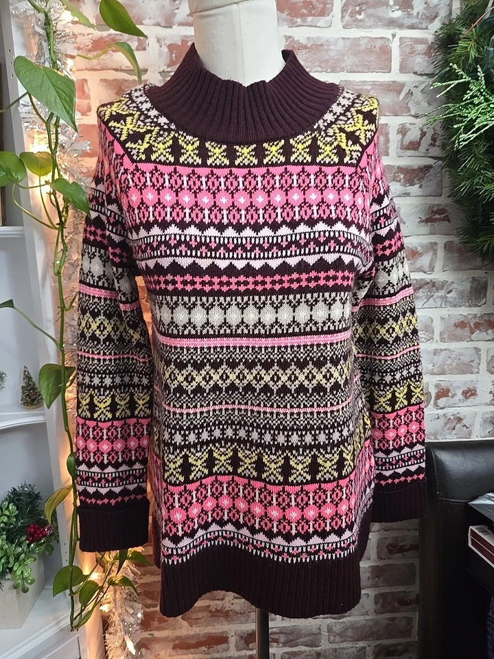 New York & Co Womens Sweater Sz Medium Multicolor Long Sleeves Mock Neck - Image 1 of 4