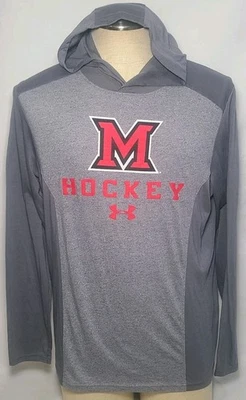 Under Armour Threadborne Miami Redhawks Hockey Hooded Pullover Gray Medium Used  - Image 1 of 4