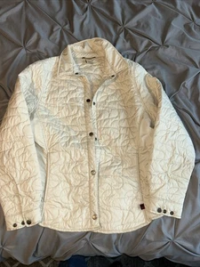 Woolrich Cream Quilted Puffer Jacket Women's Size Medium Pockets Lightweight - Picture 1 of 8