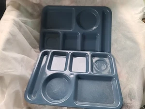 Vintage Set of 2 Blue SiLite Melamine Cafeteria Lunch Divided Trays #614 - Picture 1 of 8