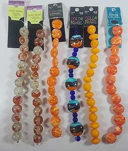 Lotto assortito di 6 fili di perline vetro arancione multicolore nuovi gioielli artigianali - Foto 1 di 10
