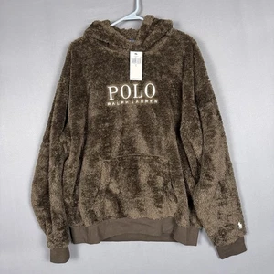 Polo Ralph Lauren Herren Hochflor Sherpa Fleece Pullover Hoodie Braun Large - Bild 1 von 7
