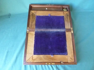 Antique Wooden Traveling Writing Desk With Glass Ink Well and Lock with Key - Picture 1 of 18