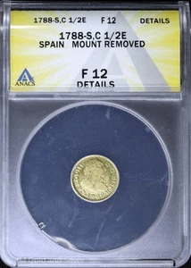 1788-S,C 1/2E Spain Gold Half Escudo ANACS F 12 Details - Picture 1 of 4