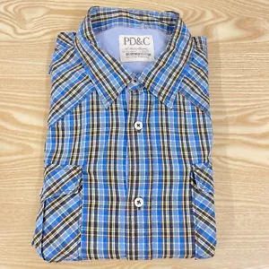 PD&C XL Mens Shirt Blue Check 25" Chest Designer Casual Shirts - Picture 1 of 9