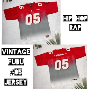 Vintage FUBU Jersey T-Shirt #05 Hip Hop Rap Striped Red & Gray size XL - Picture 1 of 16