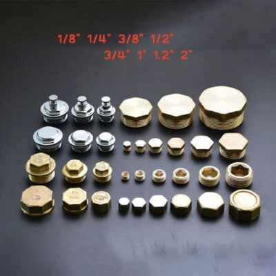 Brass Male Thread Blanking Plug Pipe End Cap 1/8" 1/4" 3/8" 1/2" 3/4" 1" 1.2" 2" - Image 1 of 4