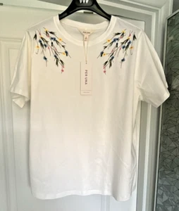 CAMISETA TOP M&S PER UNA MARFIL BORDADO ALGODÓN NUEVO CON ETIQUETAS TALLA 16 - Imagen 1 de 6