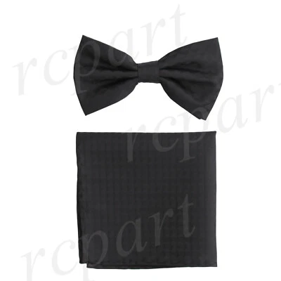 Nuevo Pajarita y pañuelo para hombre microfibra preatado negro cuadros y cuadros formal  Foto 1 de 3