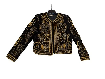 Chaqueta De Colección Lawrence Kazar NY Terciopelo Multicolor Lentejuelas Cuentas Paisley Talla L Foto 1 de 4