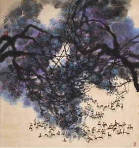 Chinese Watercolor Painting & Ink "Zhang Shi Pei "HUNDRED DEER' 张石培 - Picture 1 of 6