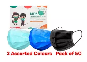 Face Mask For Children Protective Face Masks for kids Three Layer Ply 50 Pcs - Picture 1 of 1