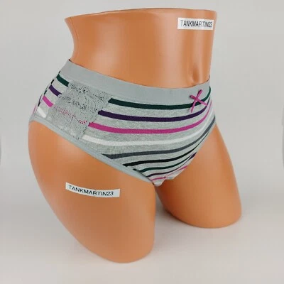 NWT LANE BRYANT CACIQUE COTTON HIPSTER 18/20 PLUS Gris rosa morado verde rayas Foto 1 de 4