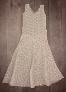 VTG Women's 30s White Sheer Sleeveless Eyelet Maxi Dress Sz S/M 1930s - Picture 1 of 14