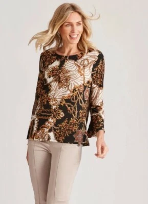 🧡 NEW - Liz Jordan Sz 12 (M) Chain Print Bell Sleeve Blouse Top - RRP $99.99 🧡 - image 1 of 4