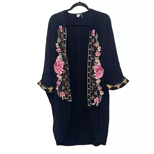 Paparazzi by Biz Black Floral Embroidered Kimono Womens Size S/M - Picture 1 of 5