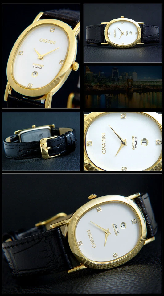 Hübsche Ovale Cavadini Damenuhr Perlmutt Zifferblatt 30mm Lederband - Bild 1 von 1