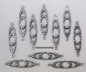 #1485 ANTIQUED STERLING SILVER PLATED ART NOUVEAU 2 RING CONNECTOR - 12 Pc Lot - Picture 1 of 2